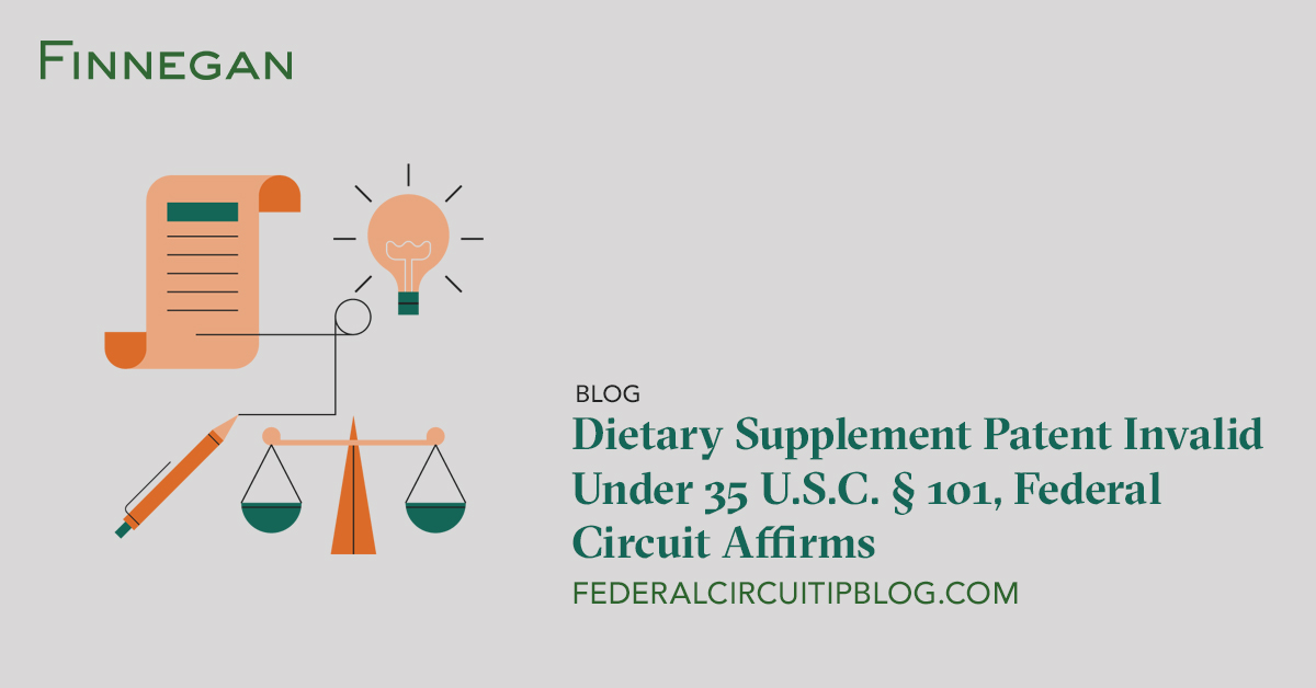 Dietary Supplement Patent Invalid Under 35 U.S.C. § 101, Federal