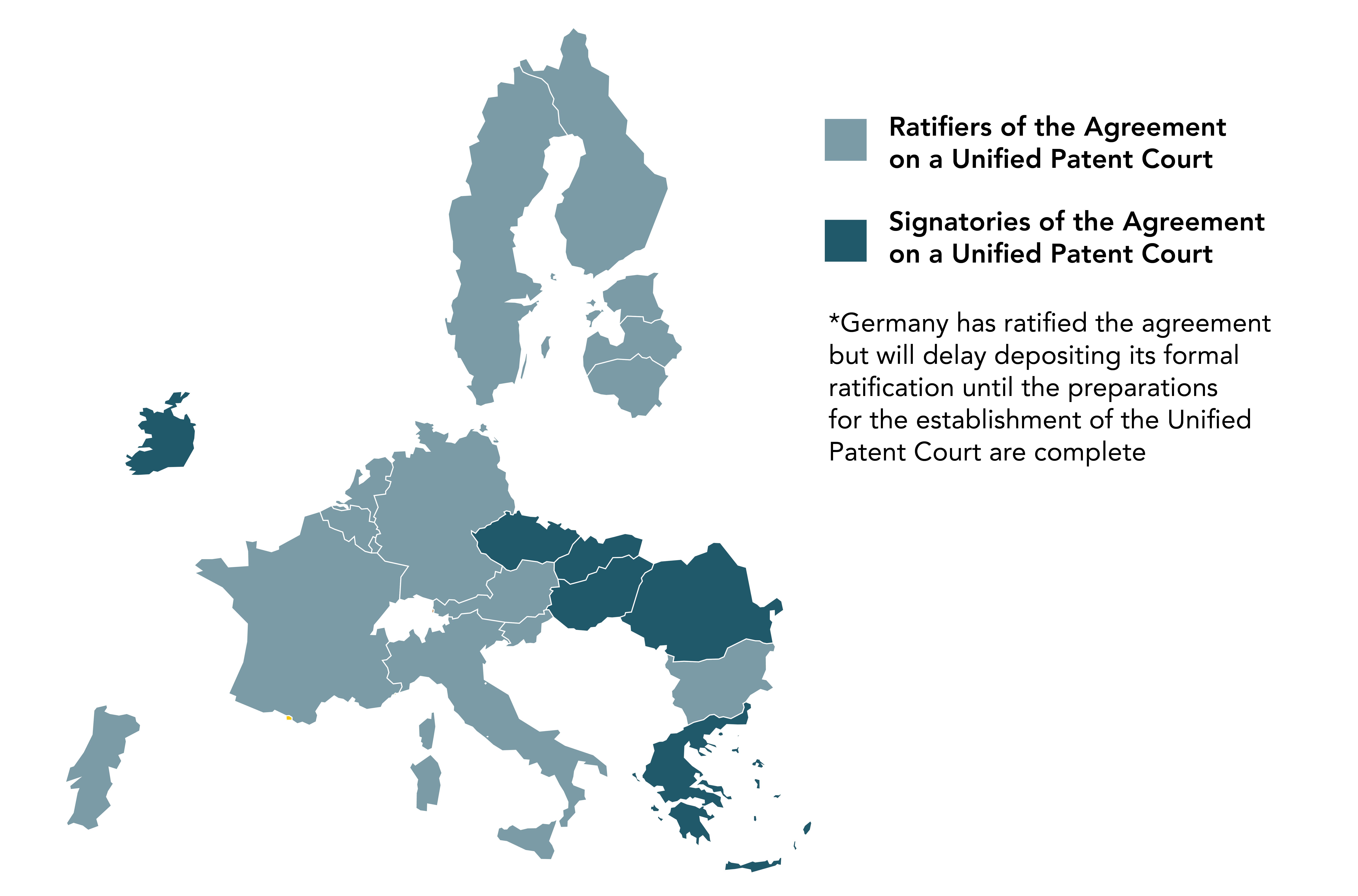 Map of countries that will be involved with the Unified Patent Court