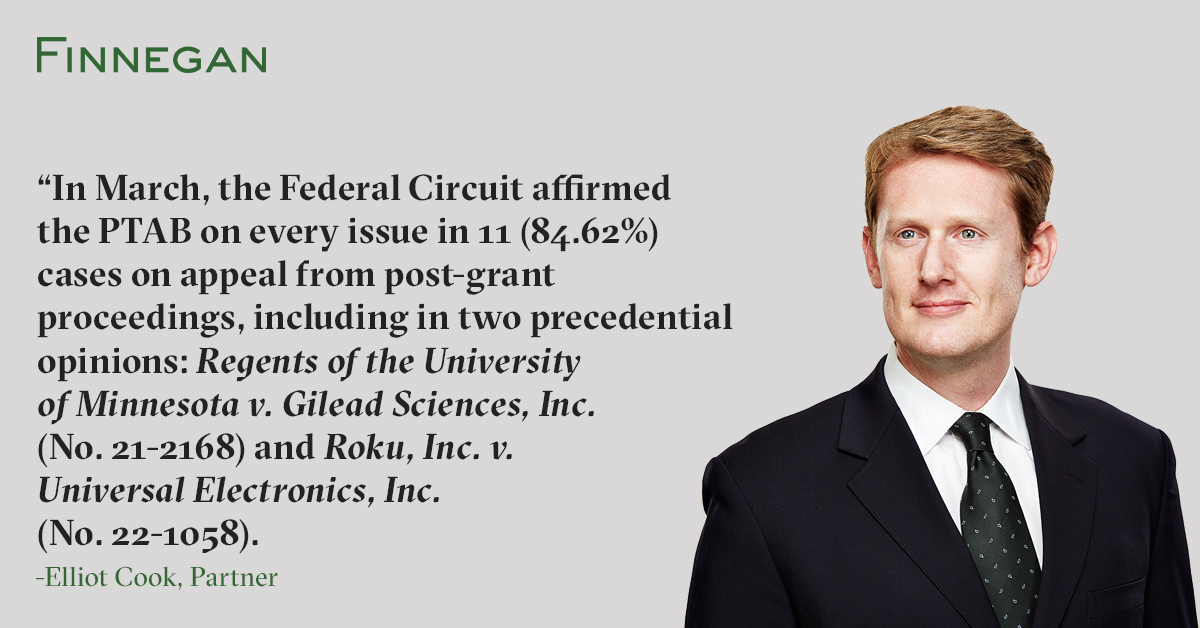 Federal Circuit PTAB Appeal Statistics for March 2023 Finnegan
