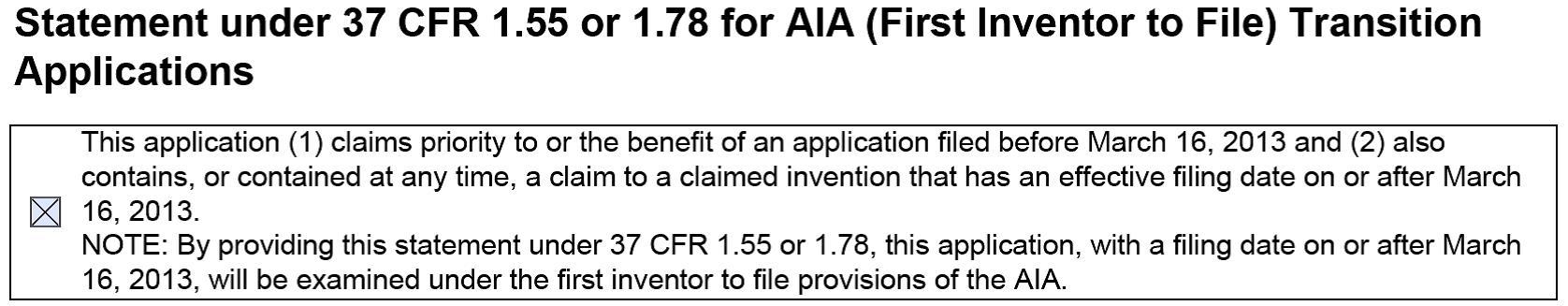 Statement 37 First Inventor to File Transition Applications